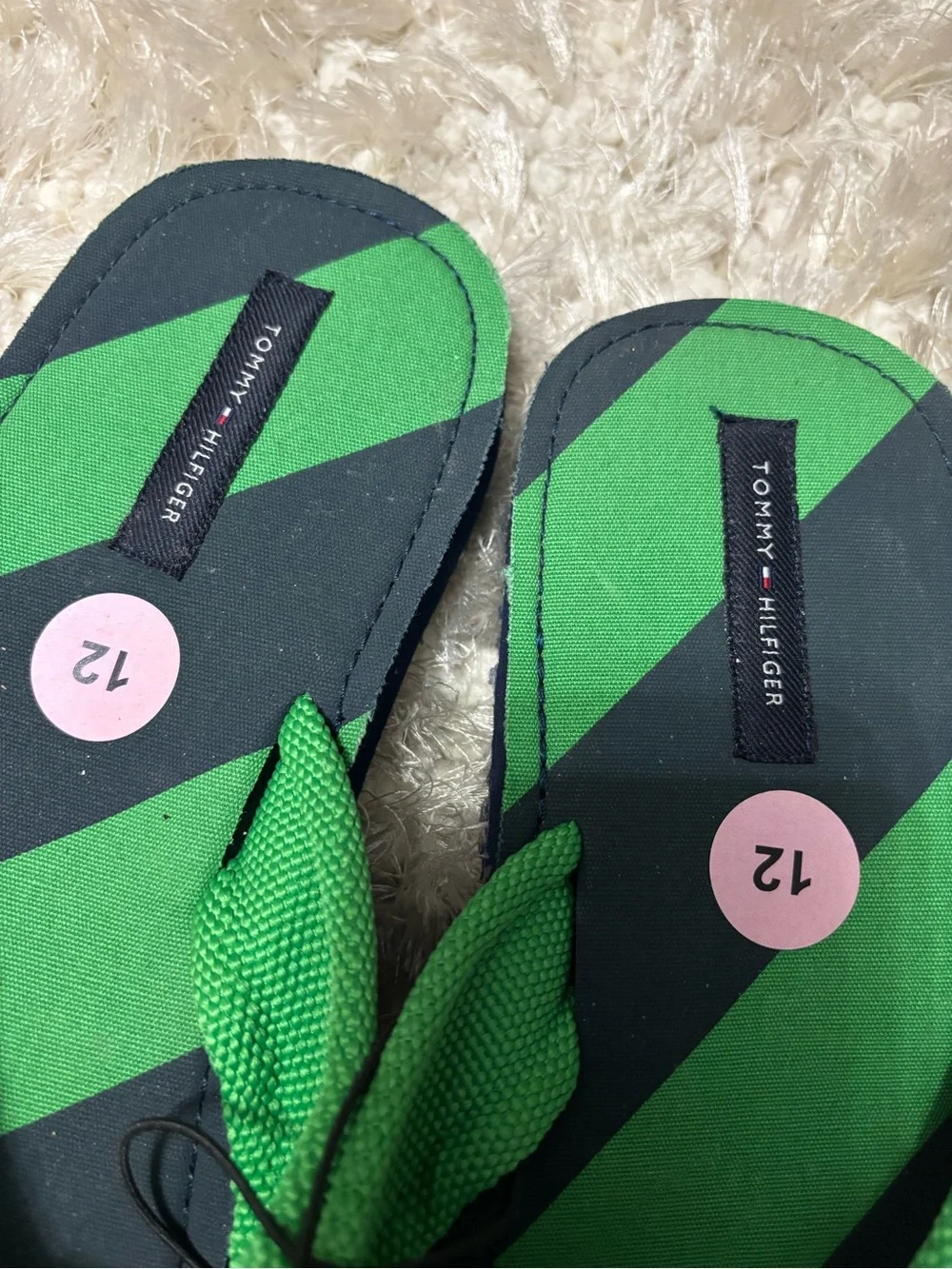 Tommy Hilfiger Green and Navy Diagonal-Stripe Flip Flops